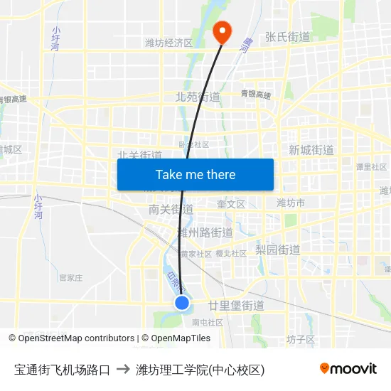 宝通街飞机场路口 to 潍坊理工学院(中心校区) map