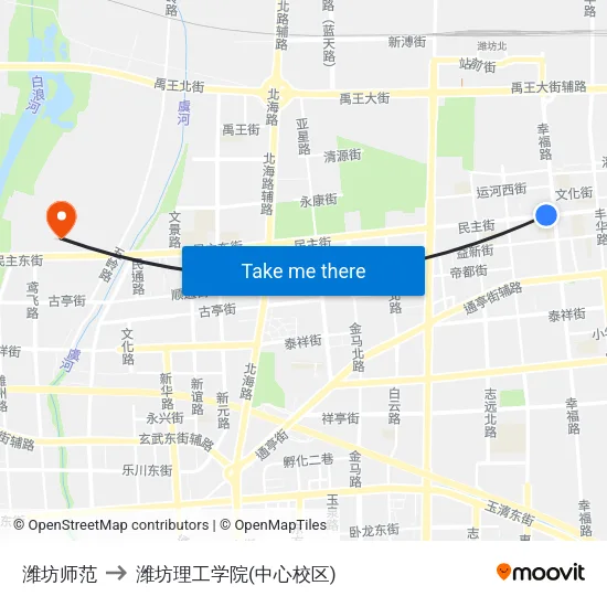 潍坊师范 to 潍坊理工学院(中心校区) map