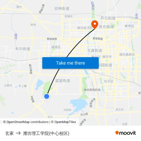 玄家 to 潍坊理工学院(中心校区) map