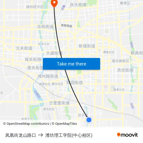 凤凰街龙山路口 to 潍坊理工学院(中心校区) map