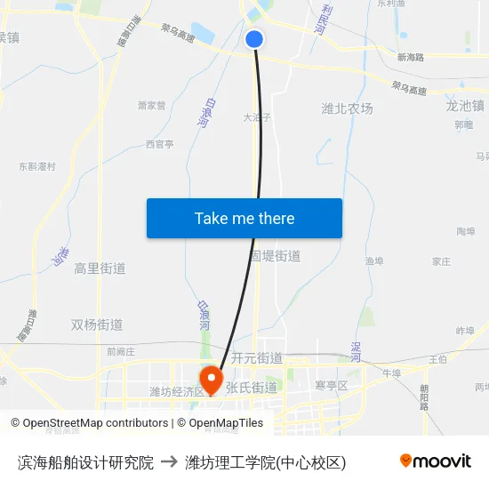 滨海船舶设计研究院 to 潍坊理工学院(中心校区) map