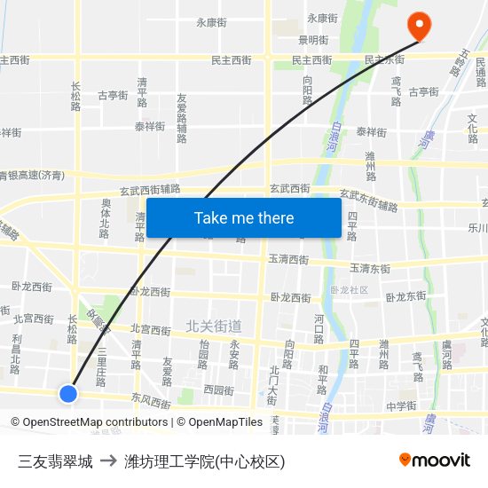 三友翡翠城 to 潍坊理工学院(中心校区) map