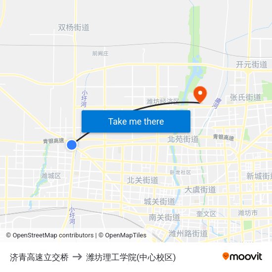 济青高速立交桥 to 潍坊理工学院(中心校区) map