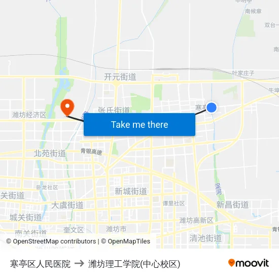寒亭区人民医院 to 潍坊理工学院(中心校区) map