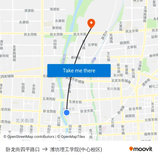 卧龙街四平路口 to 潍坊理工学院(中心校区) map