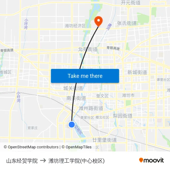 山东经贸学院 to 潍坊理工学院(中心校区) map