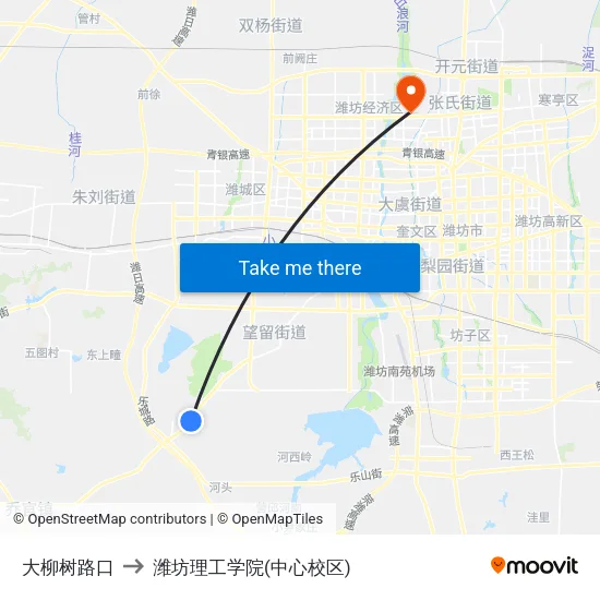 大柳树路口 to 潍坊理工学院(中心校区) map
