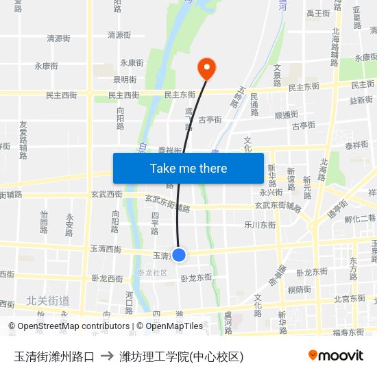 玉清街潍州路口 to 潍坊理工学院(中心校区) map