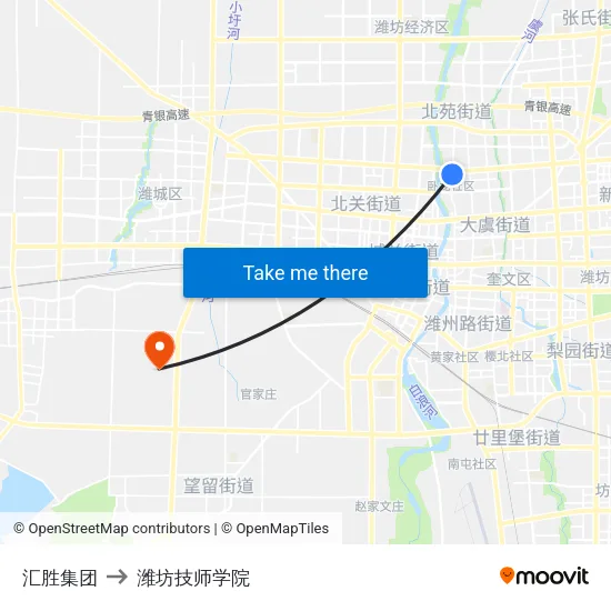 汇胜集团 to 潍坊技师学院 map