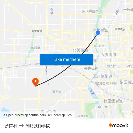 沙窝村 to 潍坊技师学院 map