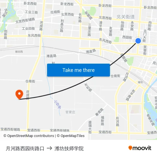 月河路西园街路口 to 潍坊技师学院 map
