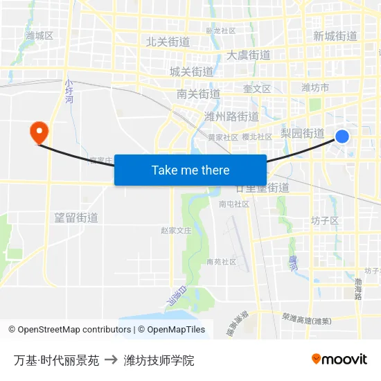 万基·时代丽景苑 to 潍坊技师学院 map