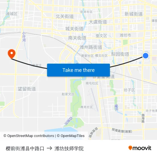 樱前街潍县中路口 to 潍坊技师学院 map