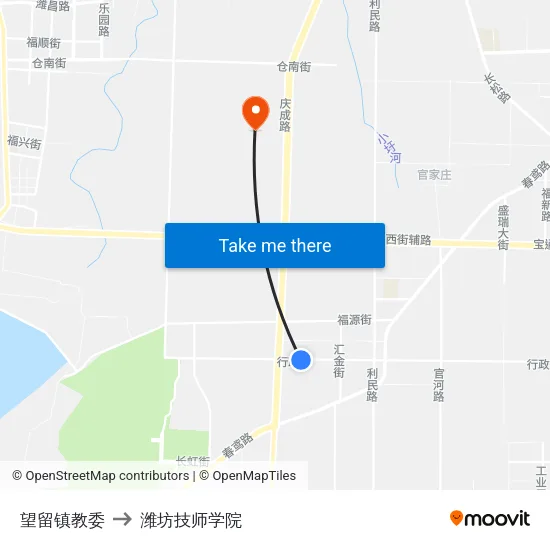 望留镇教委 to 潍坊技师学院 map