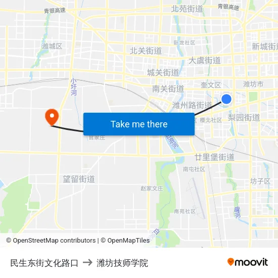 民生东街文化路口 to 潍坊技师学院 map