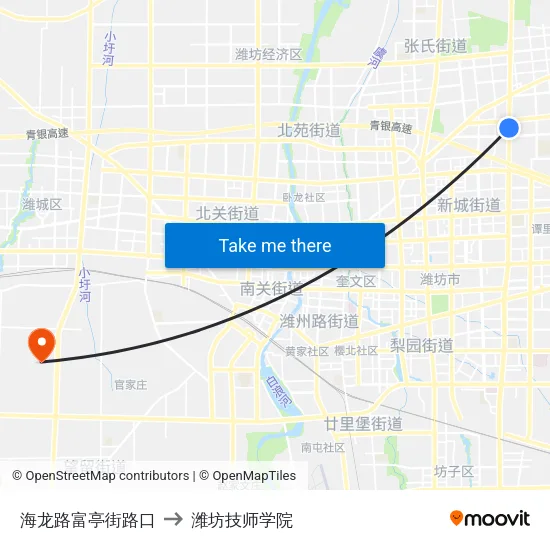 海龙路富亭街路口 to 潍坊技师学院 map