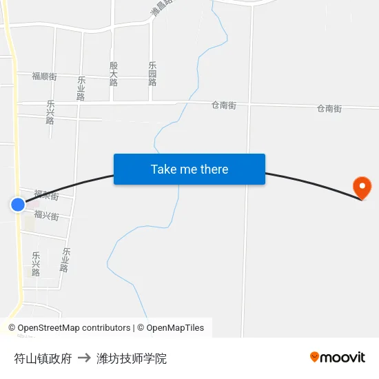 符山镇政府 to 潍坊技师学院 map
