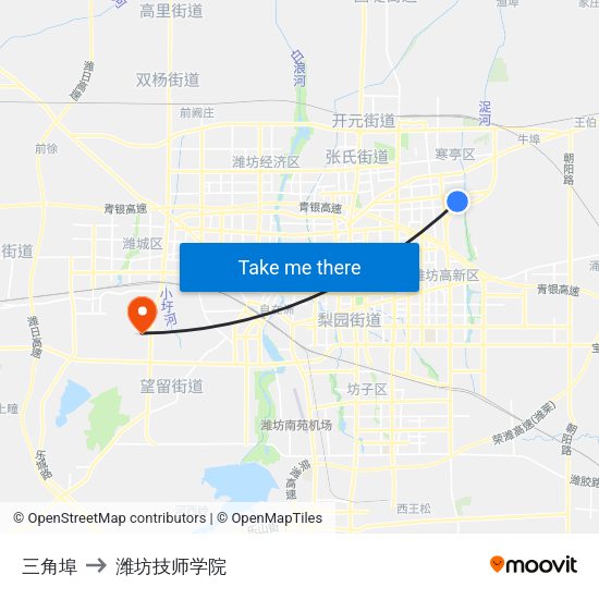 三角埠 to 潍坊技师学院 map