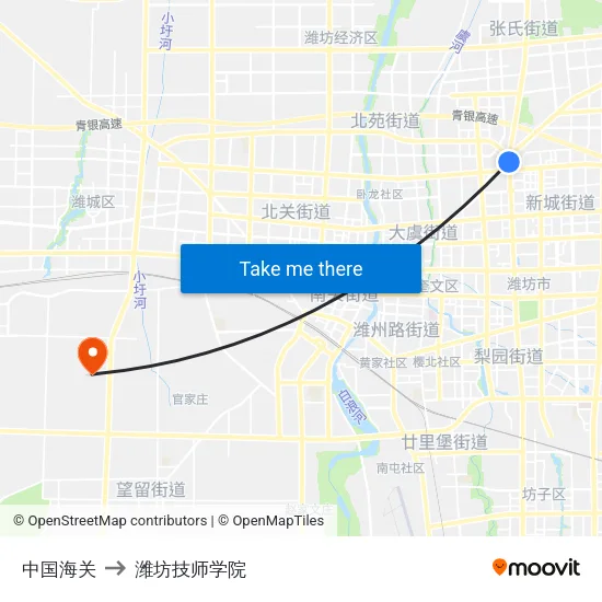 中国海关 to 潍坊技师学院 map