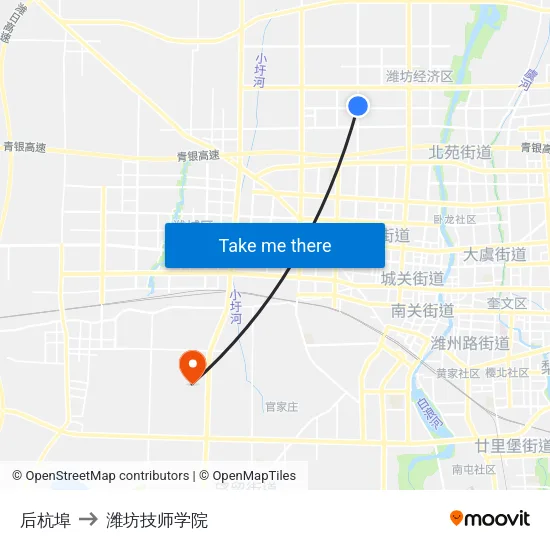 后杭埠 to 潍坊技师学院 map