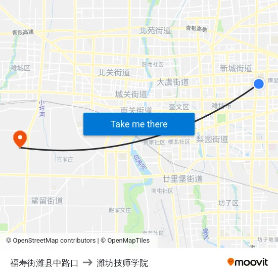 福寿街潍县中路口 to 潍坊技师学院 map