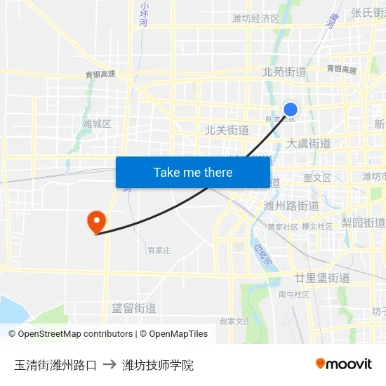 玉清街潍州路口 to 潍坊技师学院 map