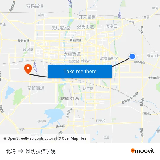 北冯 to 潍坊技师学院 map