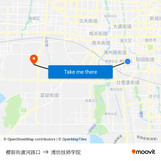 樱前街虞河路口 to 潍坊技师学院 map
