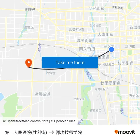 第二人民医院(胜利街) to 潍坊技师学院 map