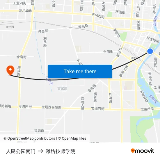 人民公园南门 to 潍坊技师学院 map