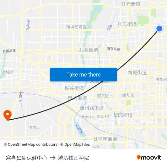 寒亭妇幼保健中心 to 潍坊技师学院 map