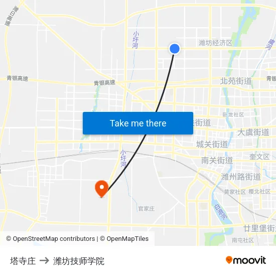 塔寺庄 to 潍坊技师学院 map