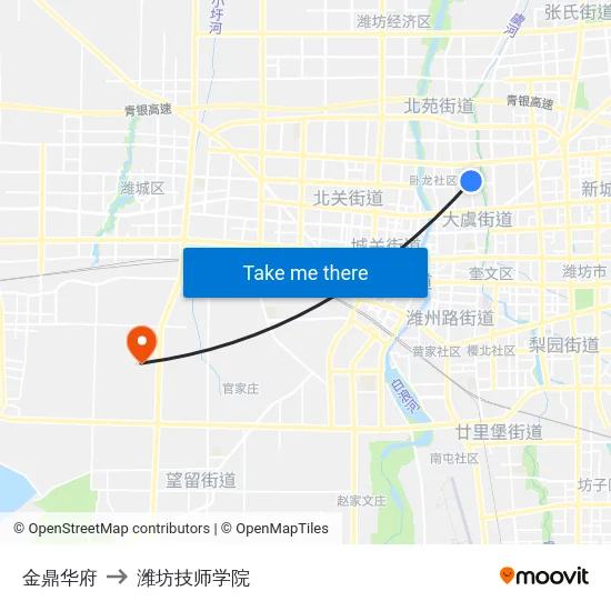 金鼎华府 to 潍坊技师学院 map
