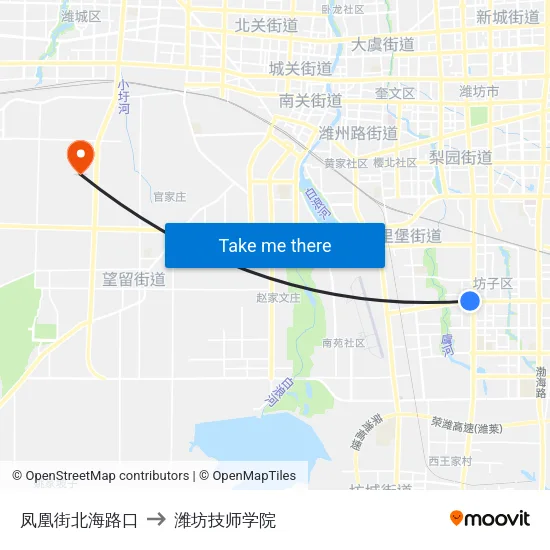 凤凰街北海路口 to 潍坊技师学院 map