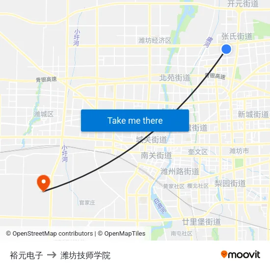 裕元电子 to 潍坊技师学院 map