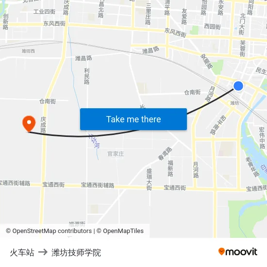 火车站 to 潍坊技师学院 map