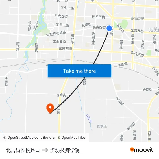 北宫街长松路口 to 潍坊技师学院 map