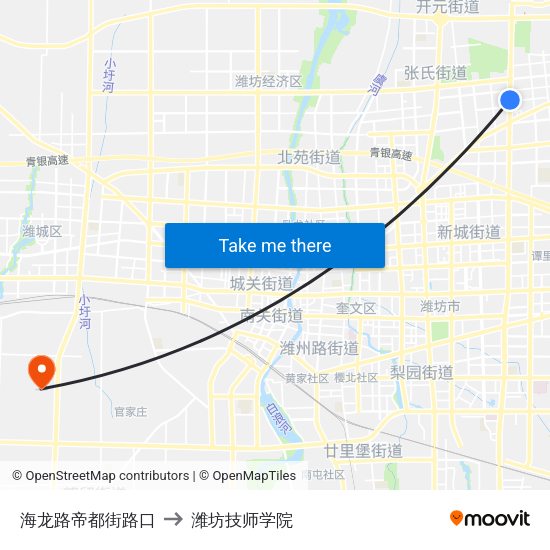 海龙路帝都街路口 to 潍坊技师学院 map