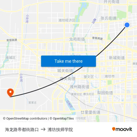海龙路帝都街路口 to 潍坊技师学院 map
