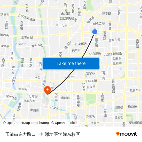玉清街东方路口 to 潍坊医学院东校区 map