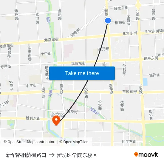 新华路桐荫街路口 to 潍坊医学院东校区 map