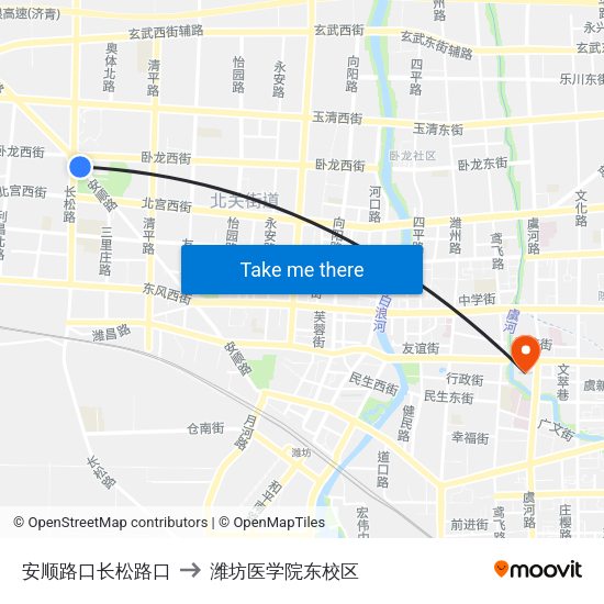 安顺路口长松路口 to 潍坊医学院东校区 map