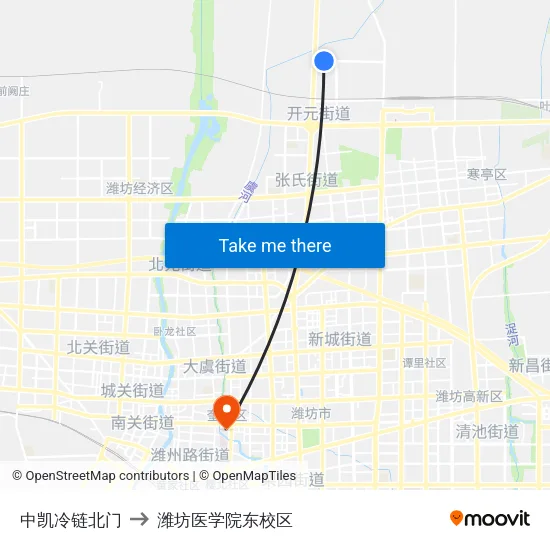 中凯冷链北门 to 潍坊医学院东校区 map