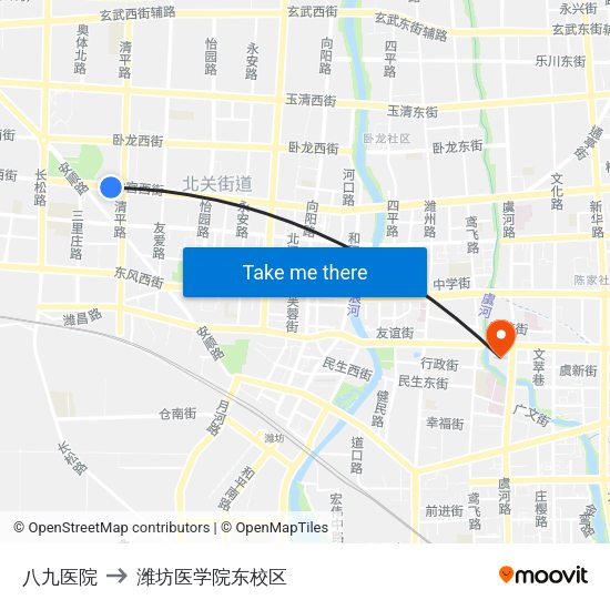 八九医院 to 潍坊医学院东校区 map