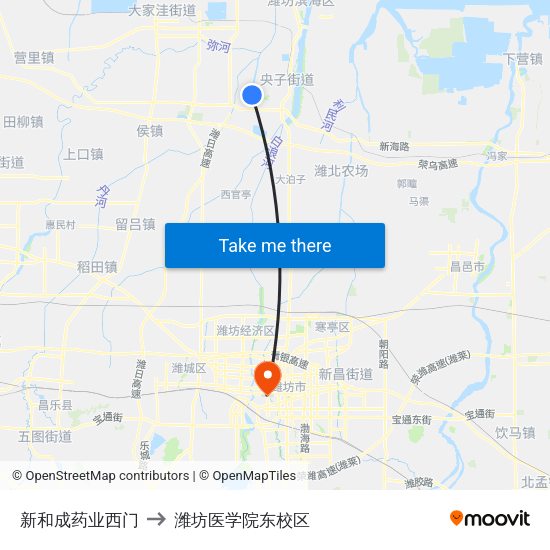新和成药业西门 to 潍坊医学院东校区 map