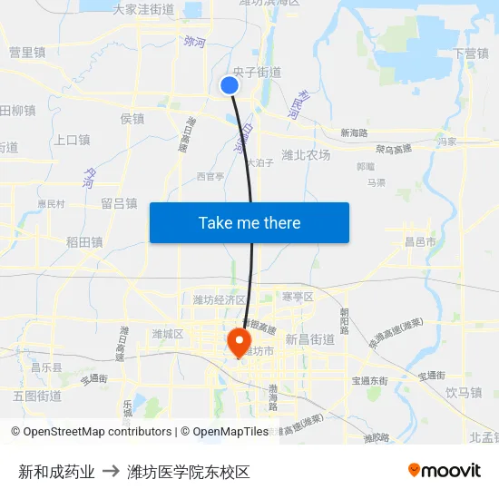 新和成药业 to 潍坊医学院东校区 map