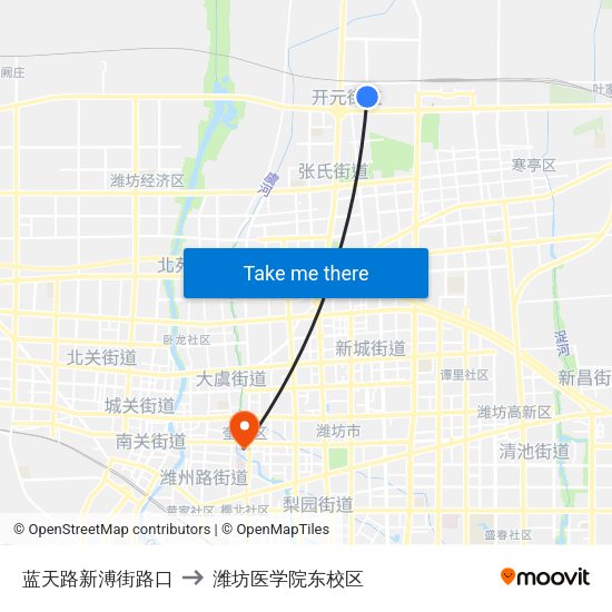 蓝天路新溥街路口 to 潍坊医学院东校区 map