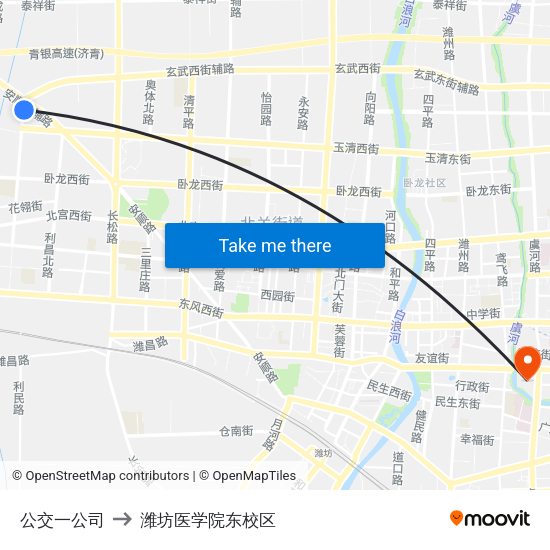 公交一公司 to 潍坊医学院东校区 map