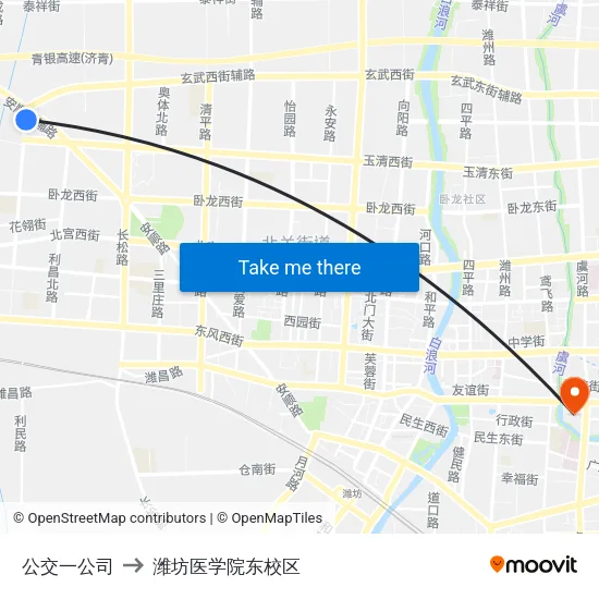 公交一公司 to 潍坊医学院东校区 map