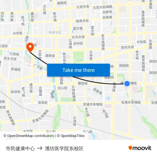 市民健康中心 to 潍坊医学院东校区 map